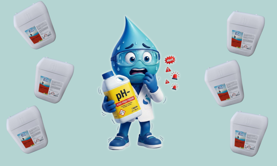 pH moins piscine, p&eacute;nurie pH moins, entretien piscine &eacute;t&eacute;, stock pH liquide, r&eacute;gulation pH piscine, acide sulfurique 15 %, &eacute;quilibre eau piscine, Simpliscine, ajuster TAC piscine